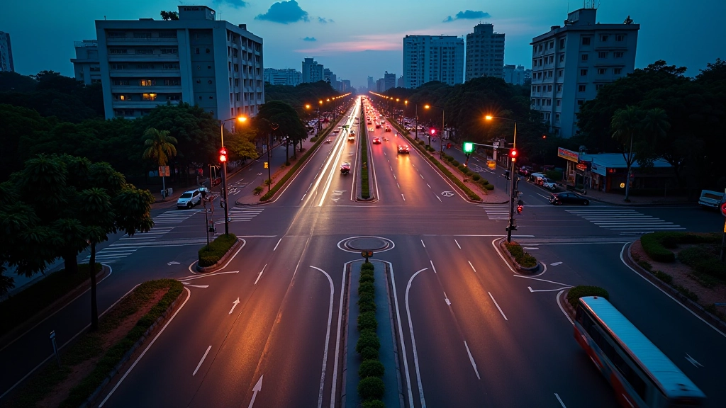 Road network visualization showing traffic signal timing optimization across city streets