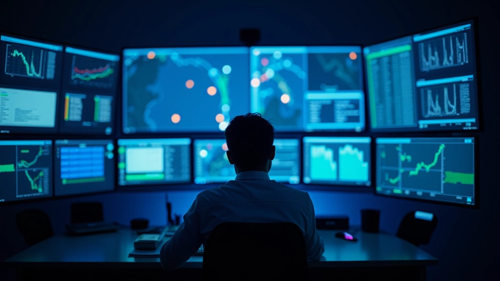 Smart traffic control center with real-time monitoring dashboard displaying network performance data